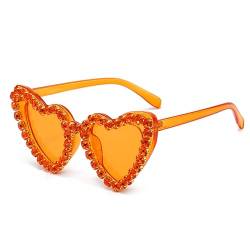 Modische Sonnenbrille mit Herzrahmen für Mädchen, Party, Mädchen, Fotografieren, Outdoor, Karneval, Camping, Dekoration, Sonnenbrille für Damen, Y2k, Orange gerahmt, Orange von Fahoujs