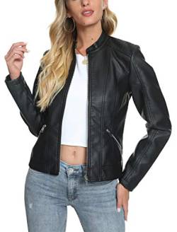 Fahsyee Damen Kunstlederjacke, Schwarz Lederjacke Ernte Zierlich Reißverschluss Motorrad PU Moto Biker Oberbekleidung Taillierter Schmaler Mantel, Größe XL von Fahsyee