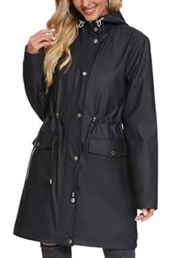 Fahsyee Damen Regenmantel, Regenjacke Wasserdichter Regenmantel mit Kapuze Windbreaker Outdoor Lang Aktiv Schwarz L von Fahsyee