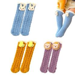 FainFun Baby Socken Dicke, 3 Paar Dicke Wintersocken für Baby Kind, Fleece Frottee Babysocken, Baby Socken Lange Flauschig aus Korallenfleece, Winter Thermosocken Baby für Junge Mädchen von FainFun