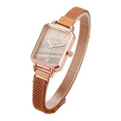 Fairnull Hohe Genauigkeit, kleine quadratische Uhr, Alltagskleidung, Damen, Waldstil, Pfauengrün, Mesh-Armband, Zifferblatt, Quarzwerk, Armbanduhr für exquisite, weiß, Zifferblatt-Stil von Fairnull