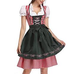 Fairnull Midi Dirndl Set, Dirndl Damen Midi Trachtenkleid Trachtenrock Trachtenmode Kleid Dirndlbluse Women’s Midi Dirndl, Trachten-Kleid Dirndl Damen für Oktoberfest, Kleid, Bluse, Schürze von Fairnull