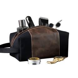 Make-up-Tasche, Reise-Kosmetiktasche, Reise-Make-up-Tasche, Aufbewahrungs-Organizer, personalisierbar, für Herren, Reise-Kulturbeutel mit wasserdichtem Griff, Schwarz von Fairnull