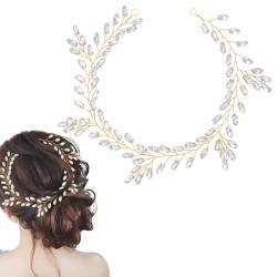 Fairvir Braut Hochzeit Haarreben Gold Funkeln Kristall Strasssteine Blätter KopfbedeckungenBraut Haarschmuck für Frauen und Mädchen（Gold） von Fairvir