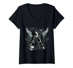 Damen Fairy Grunge Fairycore Ästhetisches Skelett Schmetterling Gothic T-Shirt mit V-Ausschnitt von Fairy Grunge Fairycore Clothing For Women