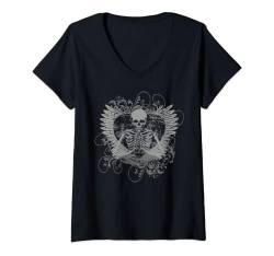 Damen Skelett Fairy Grunge Y2K Ästhetischer Schmetterling Gothic T-Shirt mit V-Ausschnitt von Fairy Grunge Fairycore Clothing For Women