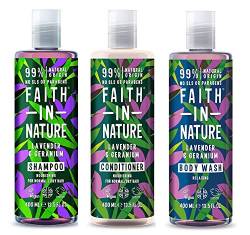 Faith In Nature Lavender & Geranium Shampoo, Conidtioner & Shower Gel Trio von Faith In Nature