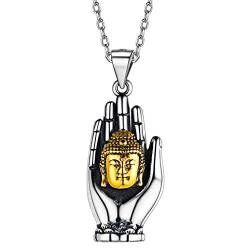 FaitHeart 925 Silber Buddha in der Hand Kette Buddismus Schmuck Buddistischer Anhänger mit Geschenkebox für Damen Mädchen Frauen von FaithHeart