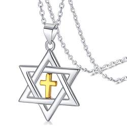 FaitHeart 925 Silber Davidstern Anhänger mit Kreuz Symbol Jüdischer Hexagramm Kette für Weihnachten Geburtstag von FaithHeart