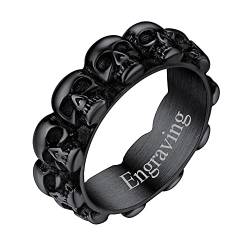 FaitHeart Schwarz Totenkopf Fingerring für Herren Männer Punk Gotik Schädel Ring mit Gravur für Valentinstag Party von FaithHeart