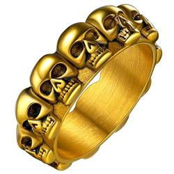 FaitHeart goldener Totenkopf Fingerring für Herren Männer Punk Gotik Schädel Ring mit Geschenkebox für Valentinstag Party von FaithHeart