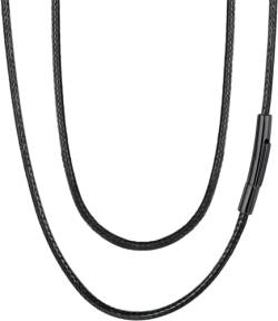 FaithHeart 2mm Kette für Junge, Kunstleder Kette mit Schwarz Verschwarz, Schwarz Lederhalsband 45cm lang, Sohn Freunden von FaithHeart