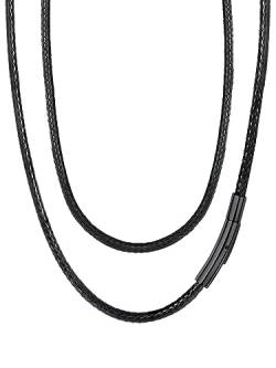 FaithHeart 3mm Ketten für Junge, Kunstleder Kette mit Schwarz Verschwarz, Schwarz Lederhalskette 45cm lang, Sohn Freunden von FaithHeart