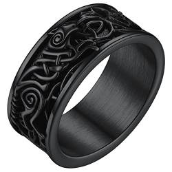 FaithHeart 8mm Fingerring Viking Stil Wolf Fingerring Punk Retro Ring Schwarz Wikinger Fingerring mit Geschenkebox für Herren Männer von FaithHeart