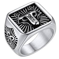 FaithHeart 8mm Siegelring Viking Stil Wolfkopf Fingerring Punk Retro Ring Wikinger Fingerring mit Geschenkebox für Herren Männer von FaithHeart