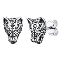 FaithHeart 925 Sterling Silber Viking Kopf Ohrstecker für Damen Herren Wikinger Stil Wolfkopf Ohrschmuck für Freunden Ehemann Jungen von FaithHeart