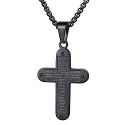 FaithHeart Bibel Gebet Kreuz Anhänger Halskette für Herren Jungen Schwarz Kruzifix Anhänger mit 55cm Venezianierkette für Freunden Ehemann von FaithHeart