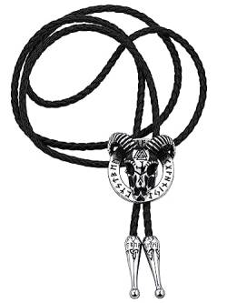 FaithHeart Bolo Krawatte für Herren Jungen Punk Schafskopf Tie Leder Krawatte Western Cowboy Kostümzubehör mit Geschenkebox für Geburtstag Vatertag von FaithHeart