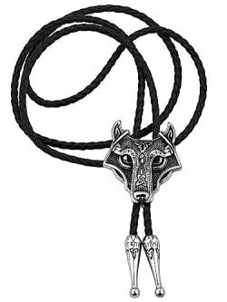 FaithHeart Bolo tie für Herren Männer Western Cowboy Krawatte Leder Bolotie Wikinger Wolfkopf Krawatte mit Rune Cowboy Kostümzubehör für Weihnachten Halloween von FaithHeart