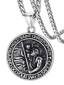 FaithHeart Christophorus Anhänger für Herren Mann, Heiliger Christophorus Halskette für Autofahrer, Schutzpatron Amulett mit Runder Anhänger für Weihnachten Geburtstag von FaithHeart