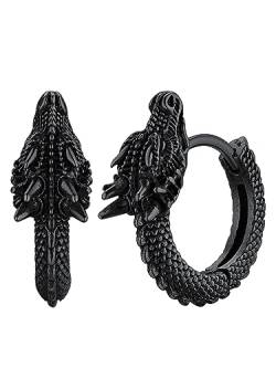 FaithHeart Creolen Ohrstecker für Herren Mann, Schwarz Drache Ohrringe, Punk Gotischer Piercing Ohrschmuck mit Geschenkbox für Weihnachten Geburtstag Vatertag von FaithHeart