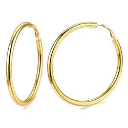 FaithHeart Edelstahl Creolen Ohrstecker Gold herren damen Piercing Ohrschmuck 30mm Paar Punk Huggie Hoop Ohrstecker für Paar Pärchen von FaithHeart