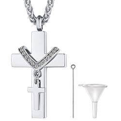 FaithHeart Edelstahl Doppelt Memorial Urne Anhänger Herren Kreuzkette mit Schmuckbox für Damen und Herren von FaithHeart