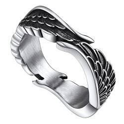 FaithHeart Edelstahl Herren Jungen Feder Fingerring in 62 Engel Flügelring Statementring Daumenring für Freunden Ehemann Model von FaithHeart