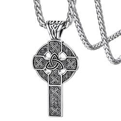 FaithHeart Edelstahl Herren Jungen Rund Anhänger mit Keltischer Knot Anhänger Punk Vintage Irischer Celtic Knot Kruzifix Anhänger mit 55cm Weizenkette von FaithHeart