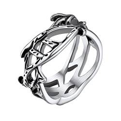 FaithHeart Edelstahl Jesus Dornenkrone Ring Herren männer Fingerring in Größe 62 Biker Bandring Partnerring Punk Retro Siegelring für Paar Pärchen von FaithHeart