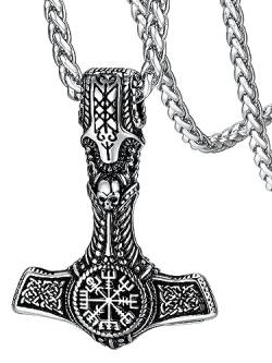 FaithHeart Edelstahl Mjölnir Kette für Herren Jungen Thors Hammer Halskette mit Viking Kompass Amulett für Geburtstag Weihnachten von FaithHeart