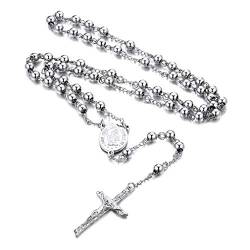 FaithHeart Edelstahl Rosenkranz Kette Saint Michael Kette mit Kreuz für Damen und Mädchen Rosary Necklace für Papa Mama von FaithHeart