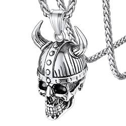 FaithHeart Edelstahl Totenkopf Anhänger mit Odin Helm Herren Jungen Skull Schädel Halskette mit Geschenkebox für Valentinstag Geburtstag von FaithHeart