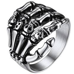 FaithHeart Edelstahl Totenkopf Fingerring für Herren Männer Punk Gotik Skelett Knochen Fingerring Retro Schädel Ring für Weihnachten Geburtstag von FaithHeart