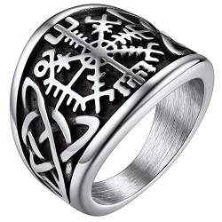 FaithHeart Edelstahl Viking Kompass Fingerring Wikinger Style Vegvisir Fingerring Punk Retro Partnerring Freundschaftsring für Herren Männer von FaithHeart