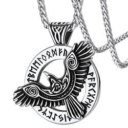 FaithHeart Edelstahl Viking Raven Kette mit Rune Symbol Nordischer Krähe Anhänger mit Rune Wikinger Rabe Halskette für Herren Jungen von FaithHeart