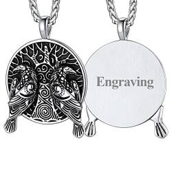 FaithHeart Edelstahl Viking doppelt Raven Halskette mit Lebensbaum für Herren Damen Punk Retro doppelt Raven Anhänger mit Geschenkbox für Freunden Ehemann von FaithHeart