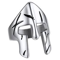 FaithHeart Edelstahlring für Herren Damen Sparta Helm Ring Punk Sparta Helmet Fingerring in Größe 57 Biker Bandring mit Geschenkebox für Paar Pärchen von FaithHeart