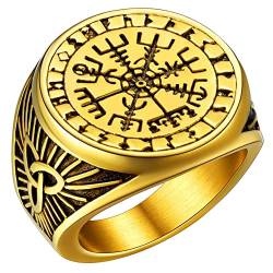 FaithHeart Goldener Damen Herren Vegvisir Fingerring Vintag Kompass Fingerring Retro Skandinavischer Ring mit Geschenkebox für Weihnachten Geburtstag von FaithHeart