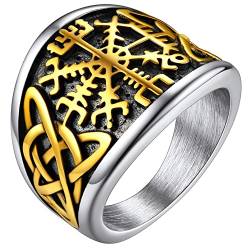 FaithHeart Goldener Viking Kompass Fingerring Wikinger Style Vegvisir Fingerring Punk Retro Partnerring Freundschaftsring für Herren Männer von FaithHeart