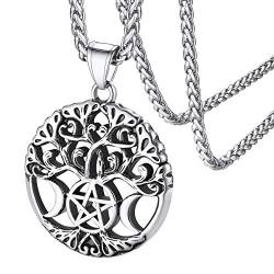 FaithHeart Halskette Dreifachmond Wicca Triple Mond Anhänger mit Lebensbaum Symbol Dreifache Mond Halskette für Damen Herren von FaithHeart