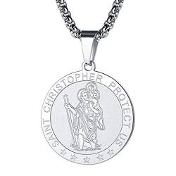 FaithHeart Heiliger Christophorus Anhänger, St Christophorus Halskette, Edelstahl Kette mit Runder Anhänger, Amulett mit Geschenkebox für Geburtstag Vatertag Weihnachten von FaithHeart