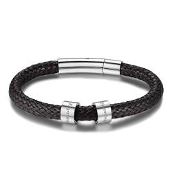 FaithHeart Herren Armband Lederkette mit 2 Beads Namen Grauvr mit Geschenkebox für Damen und Herren von FaithHeart