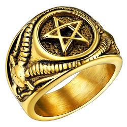 FaithHeart Herren Damen Siegelring Satan Pentagram Ring Retro Fingerring Siegelring mit Geschenkebox für Valentinstag Geburtstag von FaithHeart
