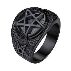 FaithHeart Herren Jungen Fingerring Pentagramm Siegelring Fingerring Punk Gotik Fingerring in Ringgröße 64.6 für Ehemann Freunden von FaithHeart