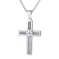 FaithHeart Herren Jungen Kreuzanhänger aus Edelstahl Kreuz Halskette Silberfarbene Kruzifix Anhänger Ketten für Herren Damen Frauen von FaithHeart