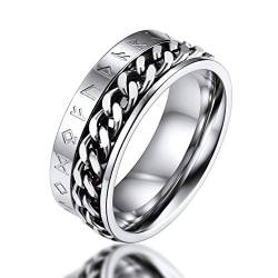 FaithHeart Herren Jungen Spinnerring mit Kette Mittelring zum drehen edelstahl fingerring mit rune Symbol Punk Kettering Paarring mit Geschenkebox für Geburtstag Valentinstag von FaithHeart