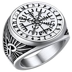 FaithHeart Herren Jungen Viking Kompass Fingerring mit Rune Wikinger Siegelring mit Vegvisir Nordischer Style Fingerring für Freunden Ehemann von FaithHeart