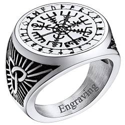 FaithHeart Herren Jungen Viking Kompass Fingerring mit Rune Wikinger Siegelring mit Vegvisir Nordischer Style Fingerring mit Wunschgravur für Freunden Ehemann von FaithHeart