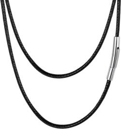 FaithHeart Herren Kunstleder Halskette Silber Schwarz Edelstahl 2mm - viele Längen 65cm von FaithHeart